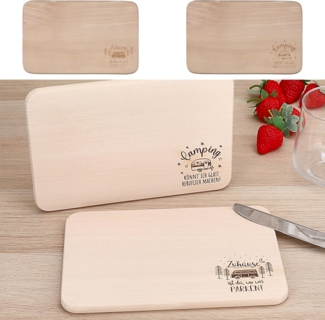 CEPEWA Schneidebrett Vesperbrett 'Camping' 2er Set Buchenholz 22x14x1cm Schneidebrett