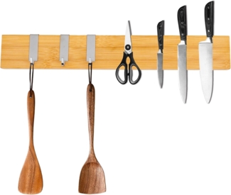 PROREGAL® Wand-Magnet Messerhalter Messerhalter aus Bambus 6,2 x 2,1 x 40 cm Inkl. 3 silberne Haken Bambus