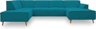 DOMO Collection Jules Wohnlandschaft, Skandinavisches Sofa mit Federkern, Couch in U-Form, türkis, 191 x 333 x 159 cm