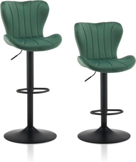 TUKAILAI Barhocker 2er Set Samt, Barstuhl Höhenverstellbar，360°Drehbar, Hocker mit lehne,fußstütze,metallrahmen, Moderner Schalenform Küchenhocker Tresenhocker für Küche Bars, Grün