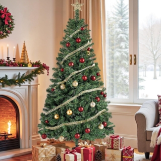 SONGMICS Künstlicher Weihnachtsbaum, 180 cm hoher Tannenbaum, Spitzen aus PVC, mit Metallständer, schneller Aufbau, grün