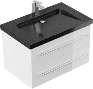 Badmöbel Granit Galaxy Black Damo 75 cm 1 Hahnloch SoftClose weiß hochglanz : Weiss hochglanz