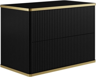 Vente-unique - Waschbeckenunterschrank hängend - Streifenoptik - Goldfarbene Umrandung - Schwarz - 80 cm - KELIZA