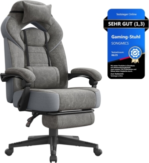 SONGMICS Gaming-Stuhl, Bürostuhl, Computerstuhl, ergonomisches Design, mit Fußstütze, verstellbares Kopfkissen