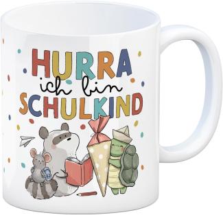 speecheese Tasse Tiere zur Einschulung Kaffeebecher mit Spruch Hurra ich bin Schulkind