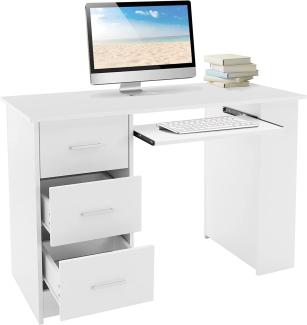 ML-DESIGN Schreibtisch Bürotisch mit 3 Schubladen aus Holz Computertisch, Arbeitstisch 110x49x75 cm Weiß mit Regale und Tastaturauszug PC Tisch