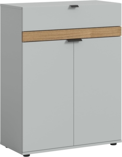 xonox. home - Schuhkommode Naro 75 x 98 x 37 cm in Korpus und Front grau und Abs. Evoke Oak Nachbildung - Schuhschrank Kommode Highboard Stauraumschrank