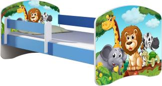 ACMA Kinderbett Jugendbett mit Einer Schublade und Matratze Blau mit Rausfallschutz Lattenrost II 140x70 160x80 180x80 (02 Animals, 140x70)