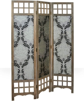 3 fach Paravent Raumteiler Holz Trennwand braun grau Muster Stoff spanische Wand