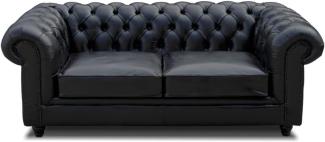 Casa Padrino Luxus Chesterfield Leder Sofa Vintage Schwarz 200 x 100 x H. 80 cm - Echtleder Wohnzimmer Sofa - Wohnzimmer Möbel - Chesterfield Möbel - Luxus Möbel - Luxus Wohnzimmer Einrichtung