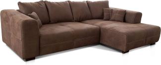 Cavadore Ecksofa Mavericco / XXL Eckcouch Inkl. Rückenkissen und Zierkissen / Longchair rechts / Industrial Style / 285 x 69 x 170 (BxHxT) / Mikrofaser Braun