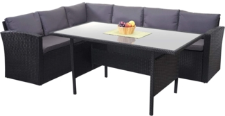 Poly-Rattan-Garnitur HWC-A29, Gartengarnitur Sitzgruppe Lounge-Esstisch-Set, schwarz ~ Kissen dunkelgrau