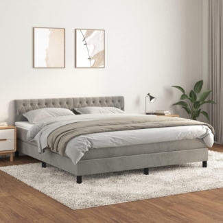 vidaXL Boxspringbett mit Matratze Hellgrau 180x200 cm Samt 3141497