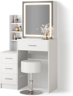 Livinity® Schminktisch Monza, Weiß, mit LED-Spiegel und Hocker