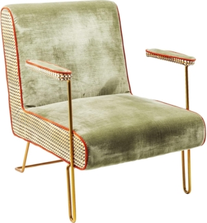 Kare Design Sessel Aunty Betty, Grün, Sessel mit Armlehnen, Retro, Gemütlich, Samtoptik, Wohnzimmer, Schlafzimmer, 85 x 75 x 84 cm (H/B/T)
