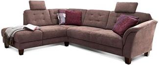 Cavadore Ecksofa Trond mit Federkern / Sofa L-Form im Landhausstil mit Ottomanen links und verstellbaren Kopfstützen / 260 x 89 x 214 / Webstoff braun
