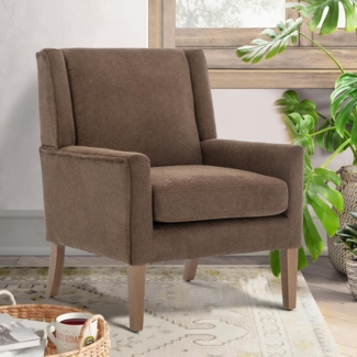 COLAMY Sessel Moderner Ohrensessel für das Wohnzimmer, gepolsterter Stoff-Akzent-Fauteuil, Einzelsessel mit Lounge-Sitz und Holzbeinen für Schlafzimmer/Büro/Leseecken (Braun)