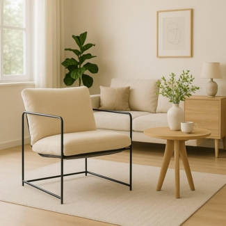 Dmora - Sessel Poplar, Sessel mit Bouclé-Stoff bezogen, gepolsterter Stuhl, Sitz mit Metallarmlehnen, 61x67h75 cm, Beige