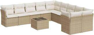 11-tlg. Garten-Sofagarnitur mit Kissen Beige Poly Rattan 3218248