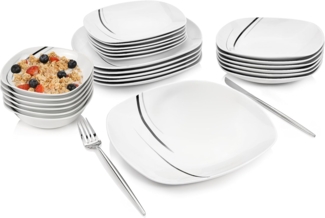 Porzellan Geschirrset Bilgola Black Lines, Kombiservice 24 teilig für 6 Personen