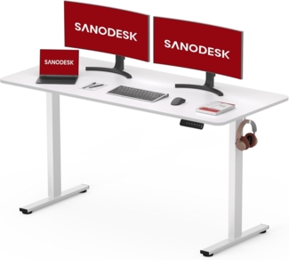 SANODESK Höhenverstellbarer Schreibtisch mit Komplett Tischplatte, Elektrischer Ergonomischer Schreibtisch, Steh-Sitz Bürotisch für Homeoffice, 120x60 cm, Weiß