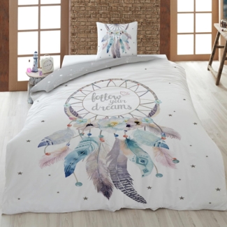 Traumfänger Bettwäsche Set 2-TLG. Bettbezug 135x200 für Teenager 100% Baumwolle Grau