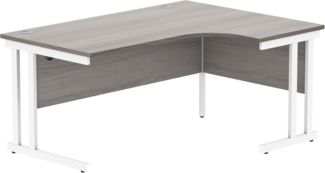 office hippo Robuster Büroschreibtisch, rechter Ecktisch, stark, verlässlich, mit Kabelführung und Doppelstützen, PC-Tisch für Büro oder Zuhause, Alaskische Graue Eichenplatte/Weisses Gestell