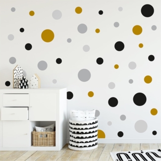 yabaduu Kreise Set 120 Stück Punkte Wandtattoo Kinderzimmer Schlafzimmer Babyzimmer Aufkleber Folie Deko Selbstklebend für Junge Mädchen Pastell Y068 (Y068-6 Schwarz Grau Senf)