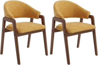 Vente-unique - Stuhl mit Armlehnen 2er-Set - Strukturstoff & Kautschukholz - Gelb & Dunkel-Natur - SOLUNA