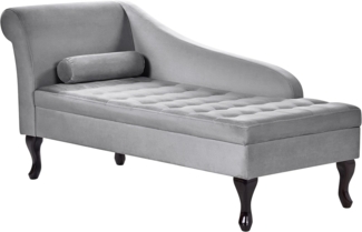 Chaiselongue Samtstoff hellgrau mit Bettkasten linksseitig PESSAC
