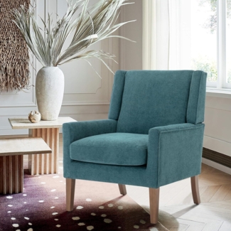 COLAMY Sessel Moderner Ohrensessel für das Wohnzimmer, gepolsterter Stoff-Akzent-Fauteuil, Einzelsessel mit Lounge-Sitz und Holzbeinen für Schlafzimmer/Büro/Leseecken (Türkis)