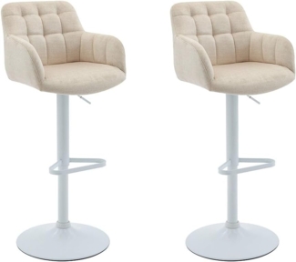 Vente-unique - Barhocker 2er-Set - Samt & weißes Metall - Höhenverstellbar - Cremefarben - PEGA von Pascal MORABITO