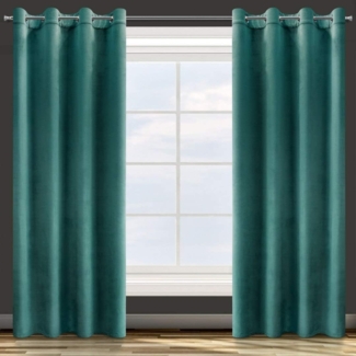Design91 Samtvorhang, Ösen, Polyester dunkeltürkis, 140x250 cm