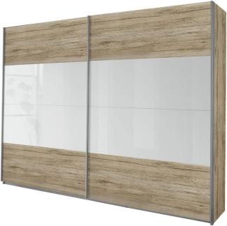 Rauch Schwebetürenschrank Kleiderschrank Eiche San Remo Hell 2-türig, Absetzung Weiß Hochglanz,BxHxT 181 x 210 x 62 cm