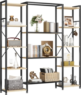 YITAHOME Standregal Bücherregal Mit 13 Regalen, Industrielles Regal Aus Holz Und Metallrahmen, Präsentationsregal Für Wohnzimmer, Heimbüro, Holzfarbe