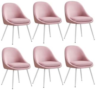 VASAGLE Esszimmerstuhl 6er Set, Küchenstuhl, bis 120 kg belastbar, Kissen mit 5,5 cm dickem Schaumstoff gepolstert, nach außen stehende Beine, für Büro Wohnzimmer, pastellrosa-wolkenweiß KDCDE184R16