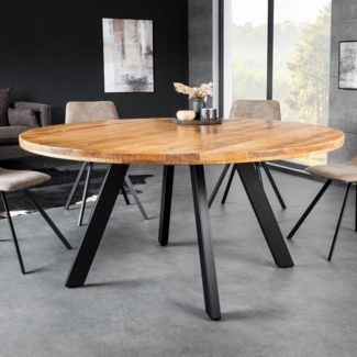 riess-ambiente Esstisch IRON CRAFT 140cm natur / schwarz · Küchentisch mit Massivholzplatte (Einzelartikel, 1-St), rund · Metall-Beine · 4,5cm Tischplatte · Industrial Design