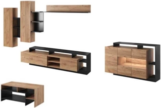 Wohnzimmer-Set Anbauwand Alva 6-teilig Wildeiche Gold anthrazit