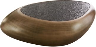 DELIFE Couchtisch Sagana, Metallic Gold 120x80 cm mit Reliefglas Taupe Couchtisch