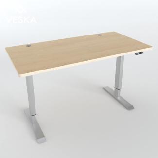 Höhenverstellbarer Schreibtisch (140x70 cm) - Sitz- & Stehpult - Bürotisch Elektrisch Höhenverstellbar mit Touchscreen & Stahlfüßen (Silber/Bambus)