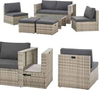 Juskys Polyrattan Gartenmöbel Set Salou - Outdoor Lounge wetterfest 6 Personen - Sitzecke mit Tisch & Kissen für Garten, Balkon, Terrasse - Grau