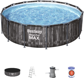 Steel Pro Max Rahmenpool 427X107 Holzimitat 14Ft Bestway 5In1 + Pumpe + Leiter