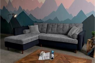 Stylefy Nelvan Ecksofa Strukturstoff BERLIN Kunstleder MADRYT Grau Schwarz Links