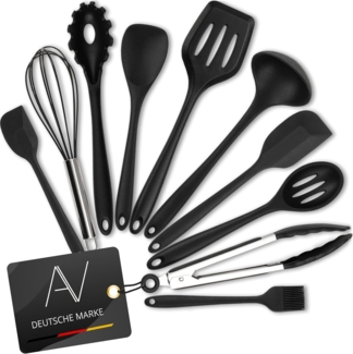 AVANA Kochbesteck-Set Silikon Küchenhelfer Hitzebeständig Kochgeschirr Küchenutensilien (10 Stück), Kochzange, Schneebesen, Spachtel, Backpinsel, Pfannenwender