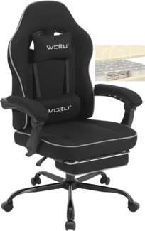 WOLTU Gaming Stuhl mit Taschenfederkissen, Gaming Sessel 150 kg Belastbarkeit, ergonomischer Drehstuhl, Gamer Stuhl mit Kopfkissen, Lendenkissen, Fußstütze, Netzstoff, Schwarz, GS11sz