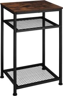 tectake 800916 Beistelltisch aus Holz und Metall, Industrie-Design, Couchtisch mit 3 Ebenen, Davon 2 Gitterablagen, schwarzes Metallgestell (Dunkelbraun | Nr. 404204)