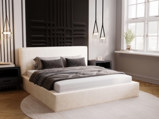 GrainGold Polsterbett mit Bettkästen MONACO, Modern Bett mit Kopfteil - 160x200 cm, Creme (1x Bett)