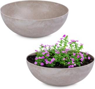 matches21 HOME & HOBBY Blumentopf Pflanzschalen für draussen Dekoschalen rund sand beige 2x 20 cm (2 St), Blumen-Schale als wetterfeste Friedhof-Schale Grab-Schmuck Grabschale