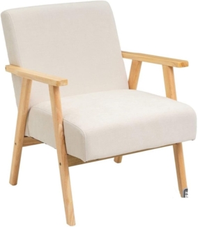 DRW Vintage-Sessel aus Chenille-Stoff und Holz in Weiß und Natur