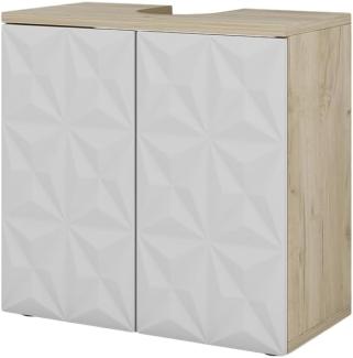 Vicco Waschtischunterschrank Waschbeckenunterschrank Edge Eiche Weiß modern 60x57 cm Badezimmer Schrank Badschrank Badkommode Badmöbel 2 Türen